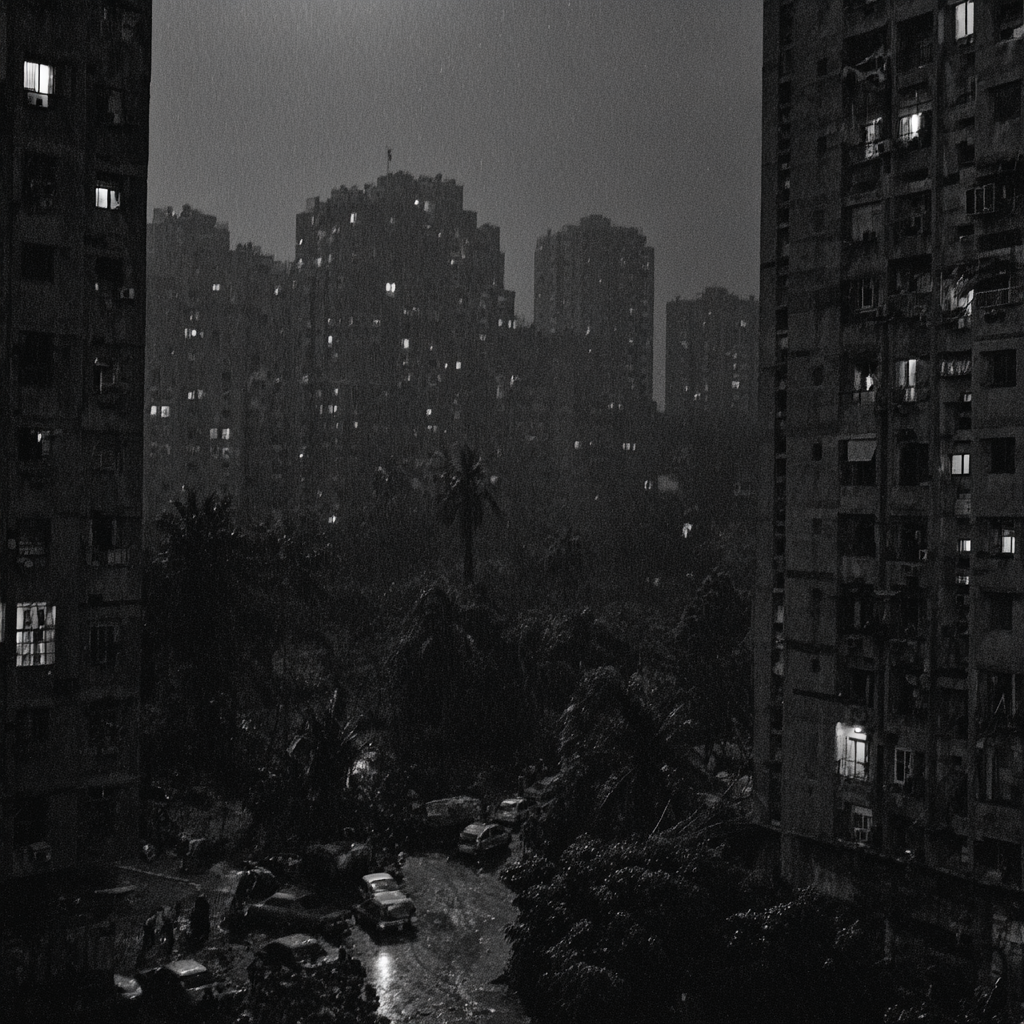 Rainy Cairo cityscape at night